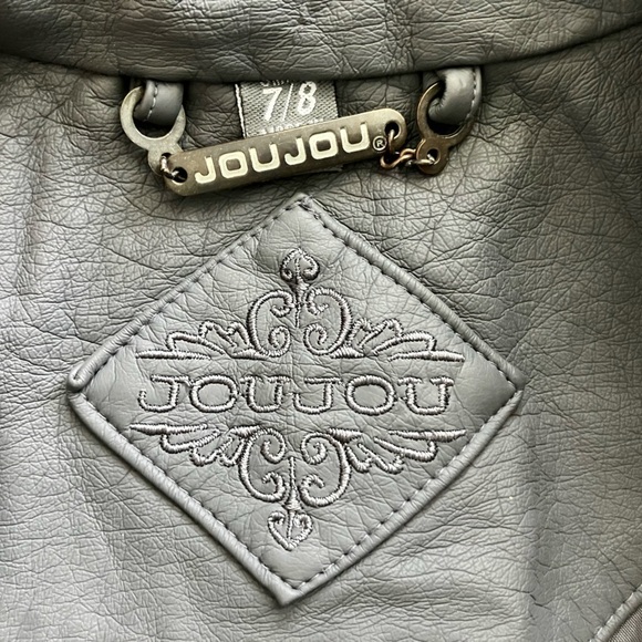 Jou Jou Dark Gray Faux Leather Motto Jacket Size 7/8 - Picture 6 of 11